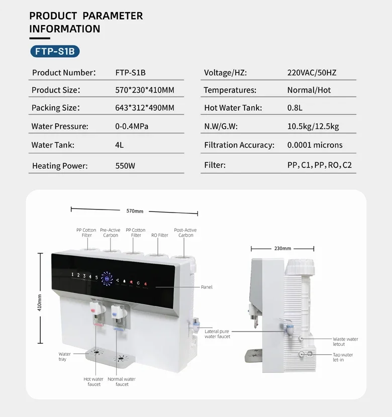 Wall-mounted thermal insulation 5-stage home UV reverse osmosis alkaline  water purifier