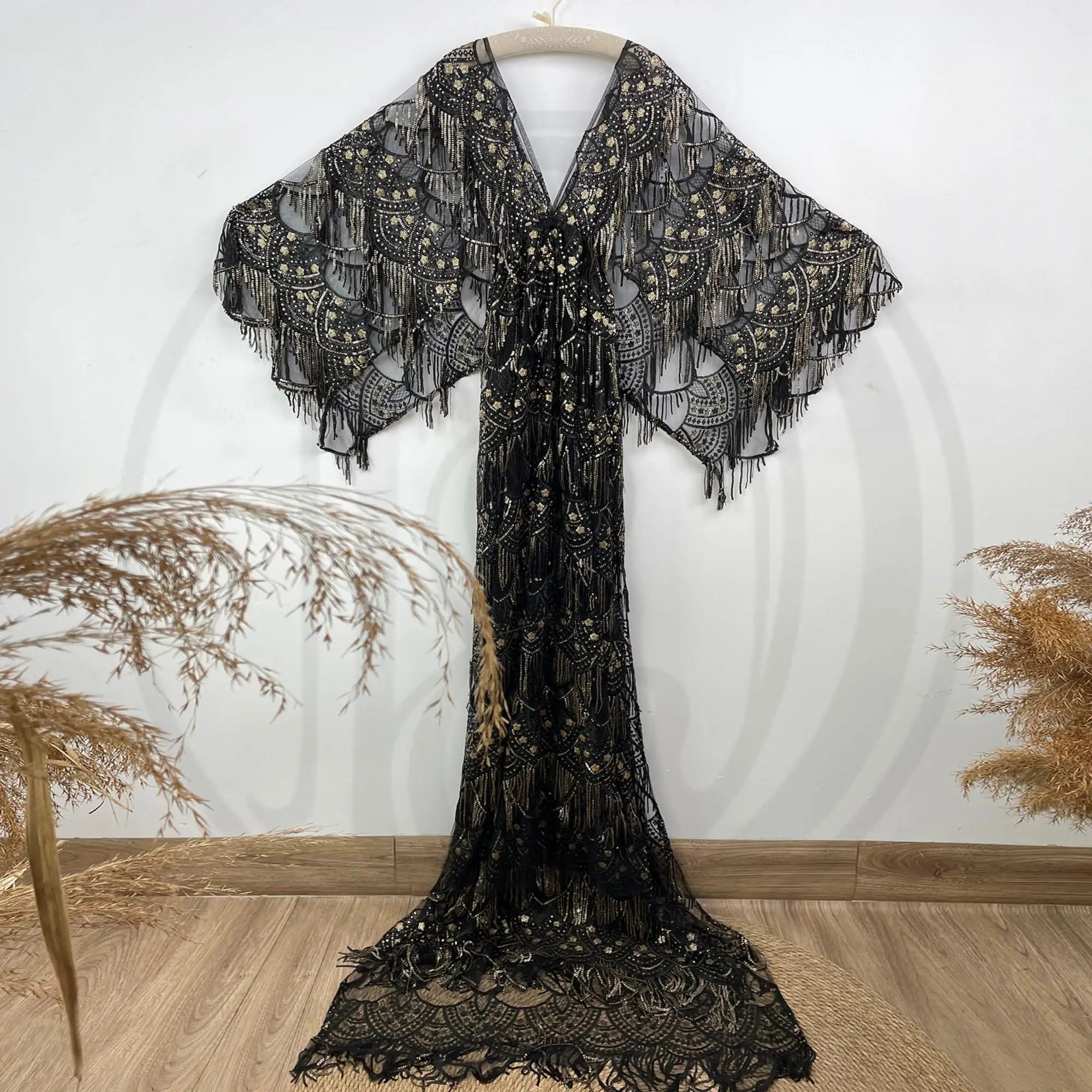 فستان الحفلات المسائية من Don & Judy مزين بالترتر، فستان متألق بشراشيب للسيدات بأكمام طويلة فستان للنساء الحوامل