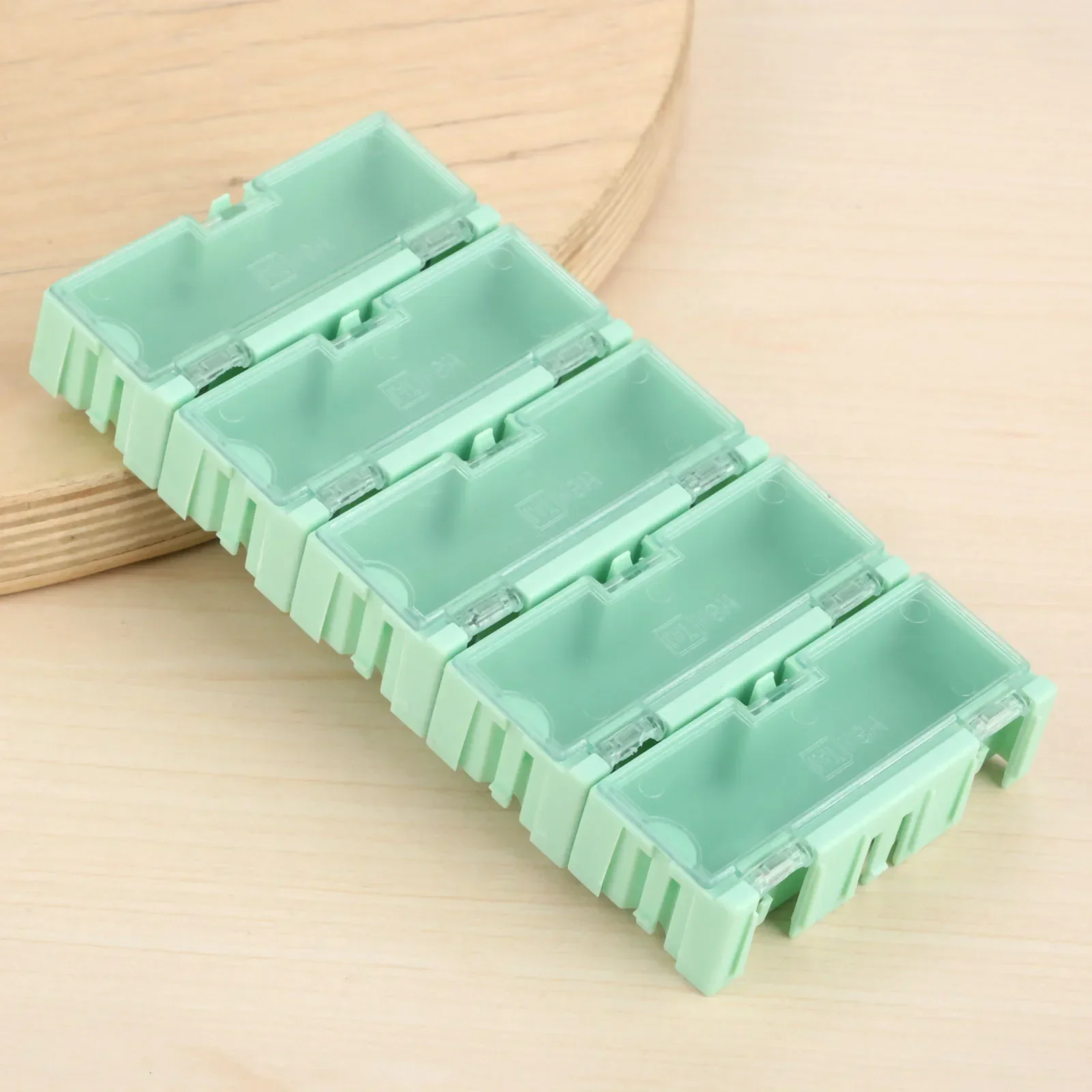 5Pcs Plastic Small Objects Electronic Component Parts Cases SMT/SMD Kit Storage Tool Box Organizer Dis/Assembly Green 75*32*21mm