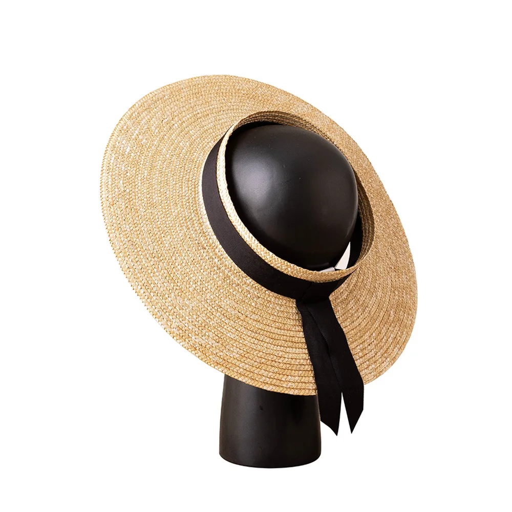 New  Summer Fashion Casual Simple Large Brim Natural Wheat Straw Hat for Women Outdoor Beach Travel Sun Hat Without Crown