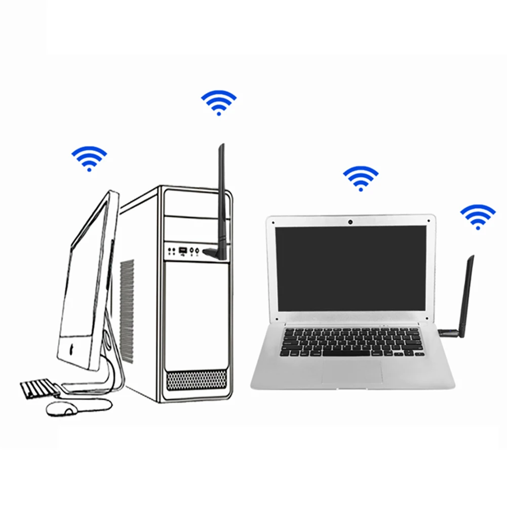 

USB-адаптер WiFi 6 2-в-1, 900 Мбит/с, двухдиапазонный (2.4G и 5ГГц), без драйверов, с антенной 5dBi для Windows 7/10/11