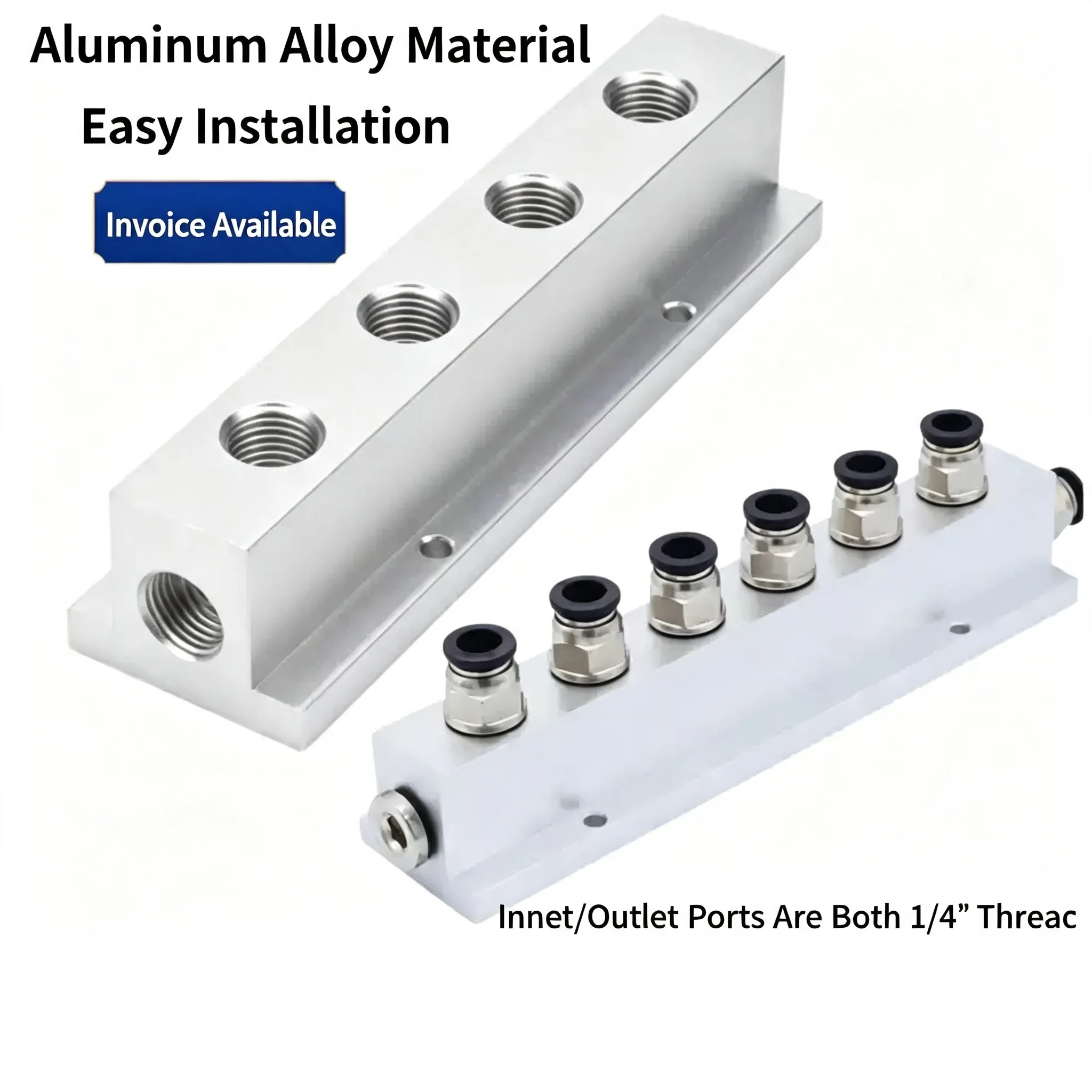 T-type aluminum air divider manifold, multi-channel air distribution block, distributor, manifold plate, pneumatic flow divider,