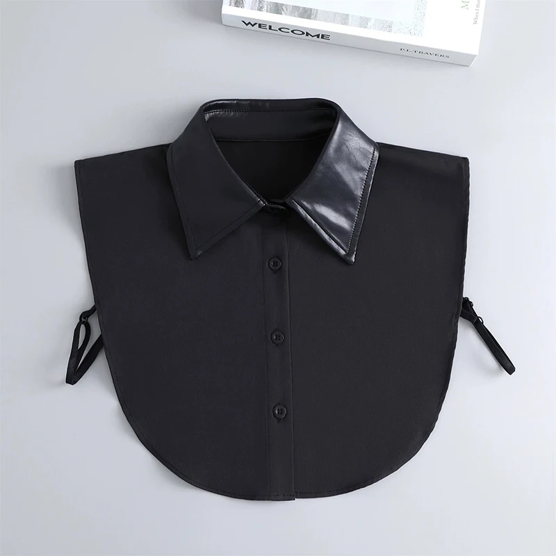 1Pc Women Fake Collar PU Leather Detachable Shirt Dickey Half Shirt Pointed Collar Decoration
