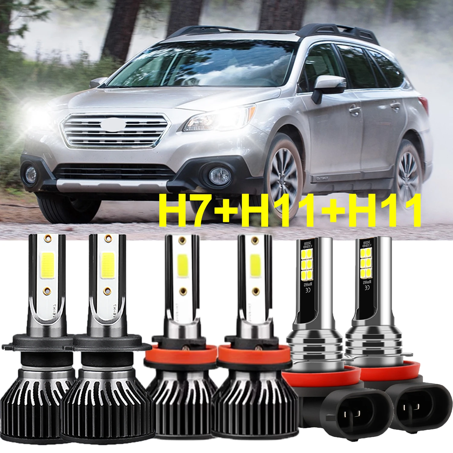 

Roadsun 6PCS LED Headlamps Combo 9005 H11 Hi/lo Beam 6000K Ultra White COB Chips Super Bright Car Light Upgrade H11 Fog Lamps