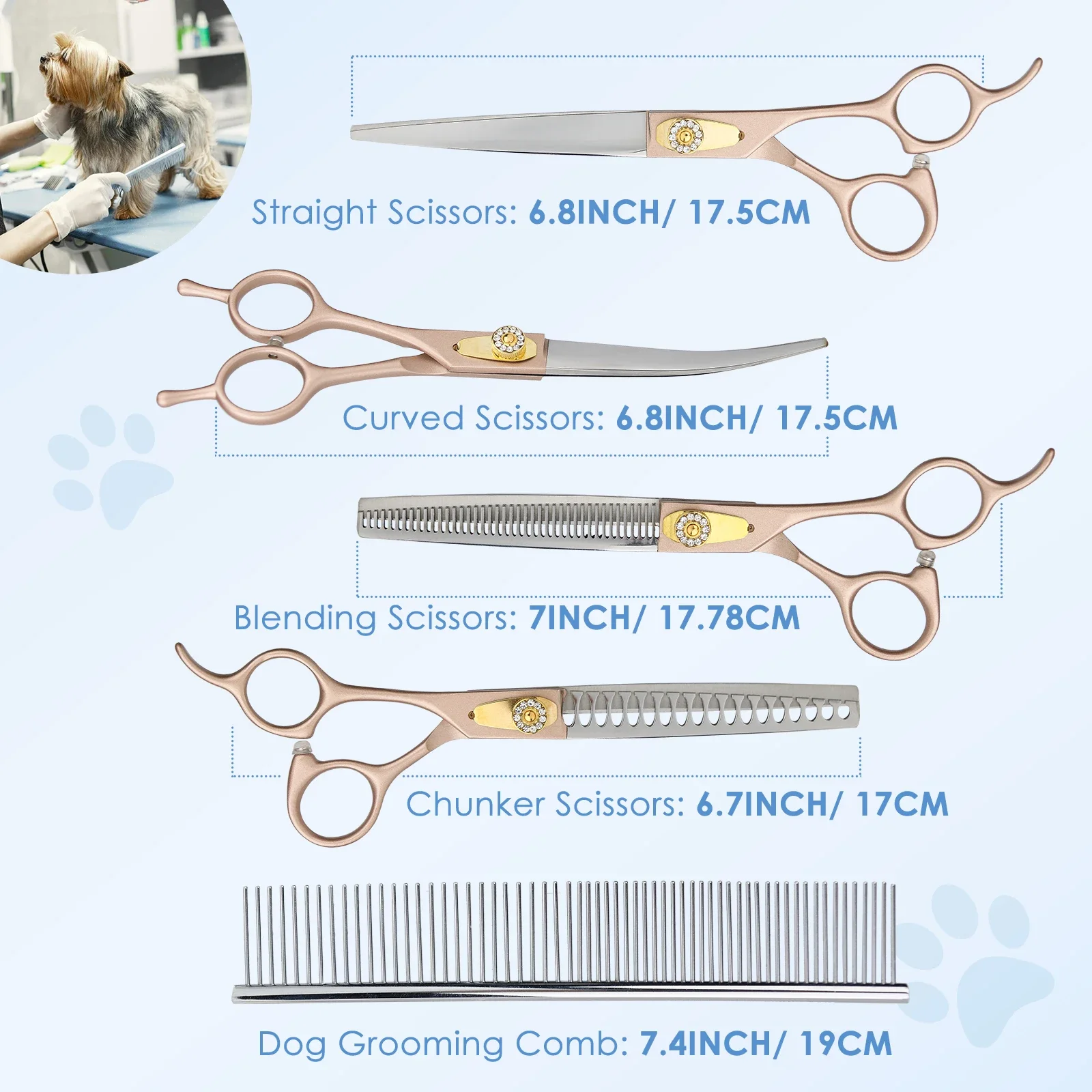 7 Inches Dog Grooming Scissors Professional Pet Curved Thinning Blending Chunkers Trimming Shears Kit Cat Hair Cutting Comb Tool