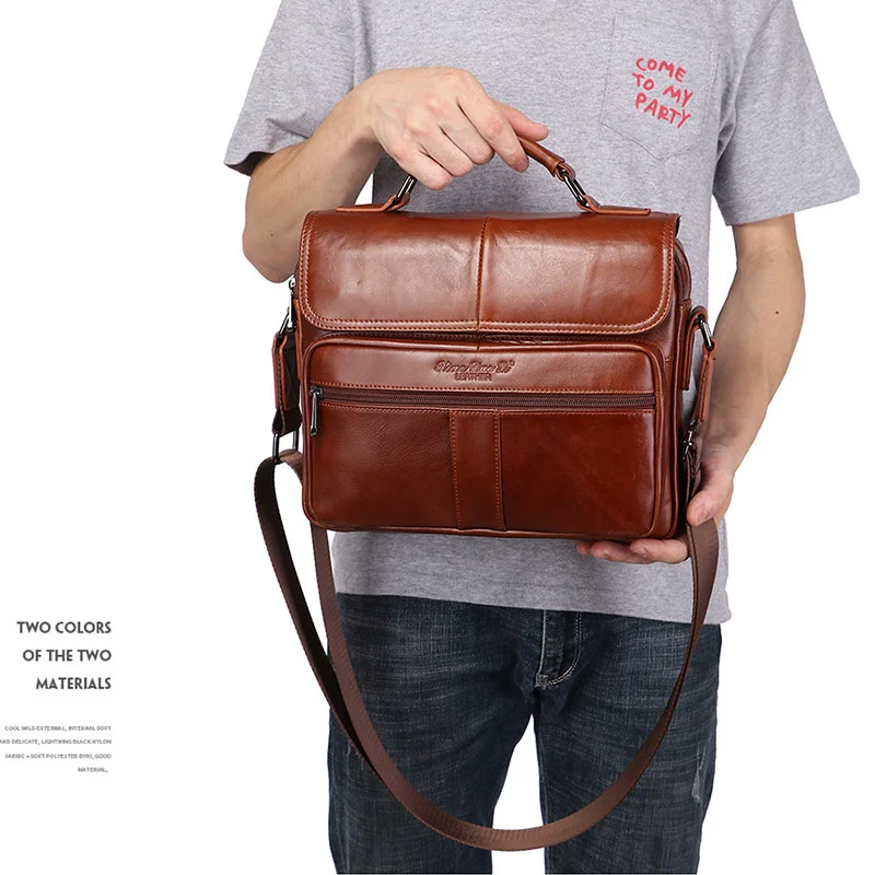 Imagem -03 - Bolsas de Couro Genuínas para Homens Bolsa de Ombro Grande para Tablet Bolsa Crossbody Real para Menino Masculina