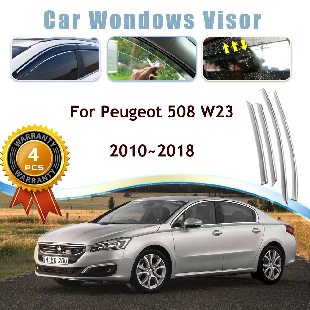 Car Window Visors For Peugeot 508 W23 2010 ~2018 Waterproof Rain Guards Deflector Windshields Awning Trim Cover Auto Accessories