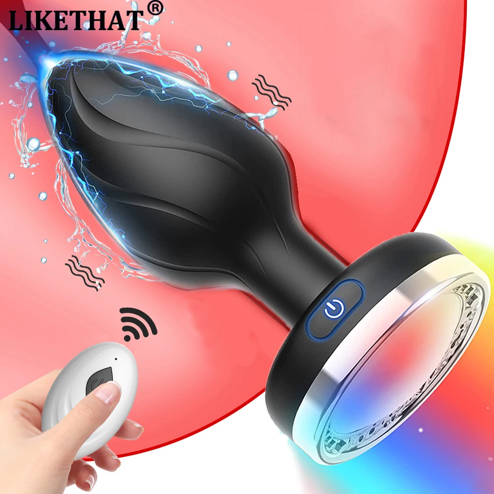 Silicone Led Anal Butt Plug Vibrator Luminous Lighting Large Anal Beads Plug Wireless Remote Control Vaginal Sex Toy Man Women