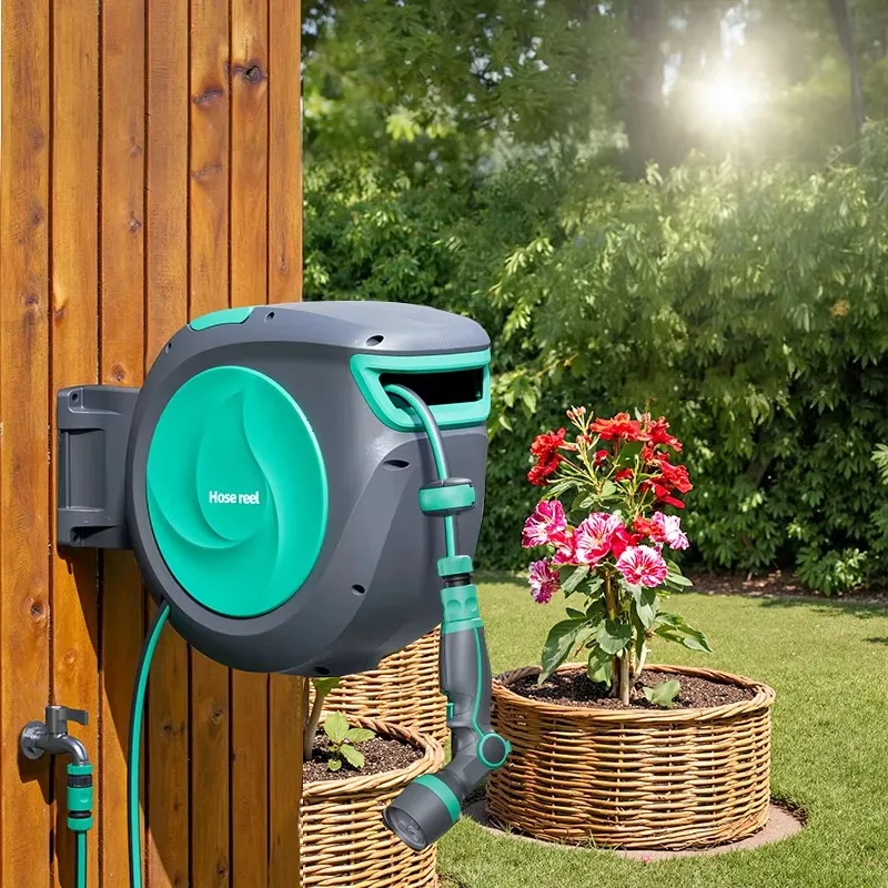 Automatic Retractable Garden Hose Reel Free Locking Hose Simplify Your Irrigation 180° Free Rotation Cover Your Garden PVC Hose