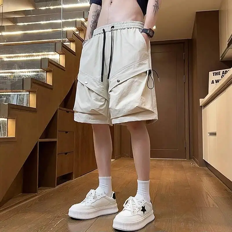 LUZHEN 2026 Summer Big Pockets Decorate Patchwork Solid Color Cargo Five-pointed Pants Men's Fashion Sports Casual Shorts JY7843