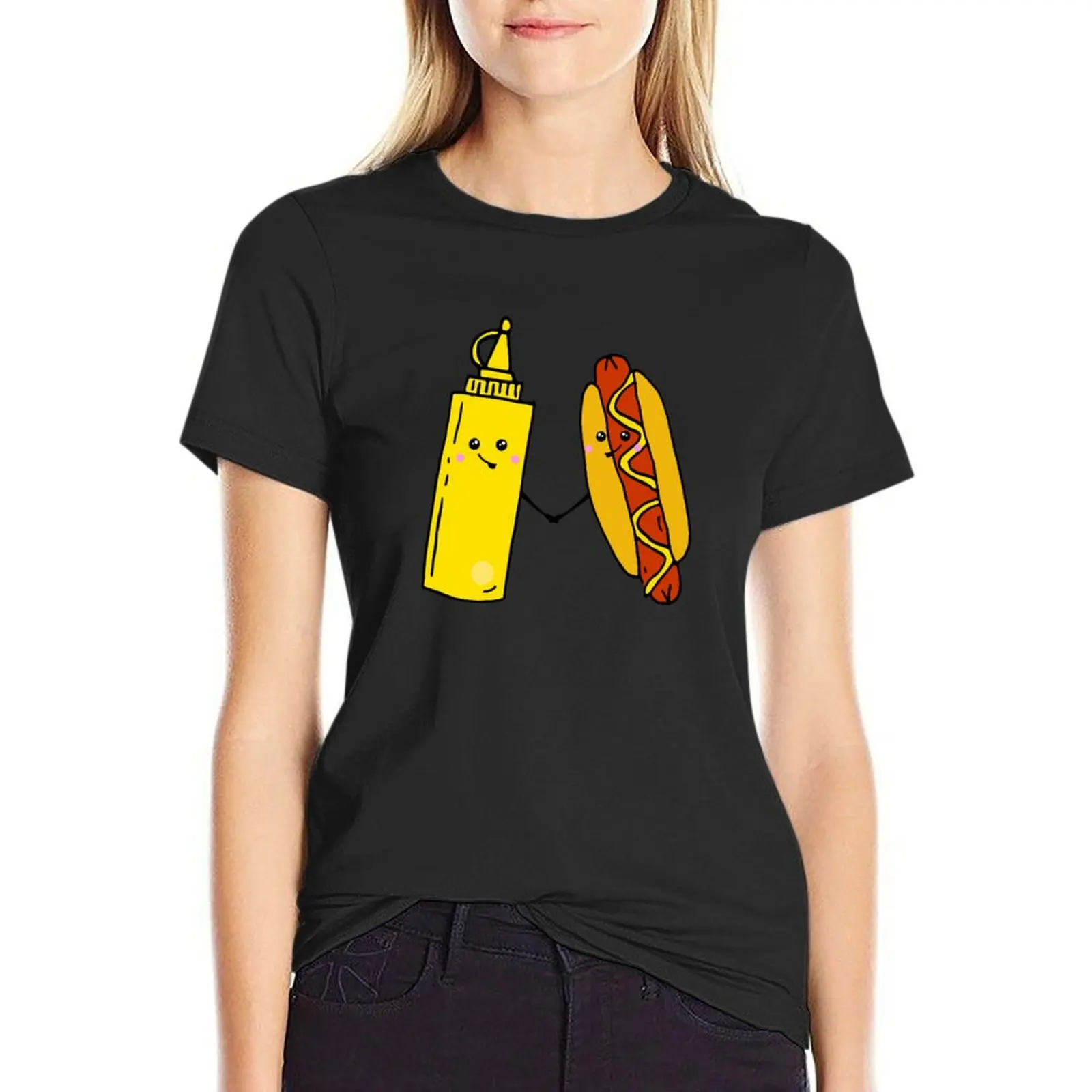 Hot Dog and Mustard Food Love T-Shirt tops tees korean fashion Women's tops