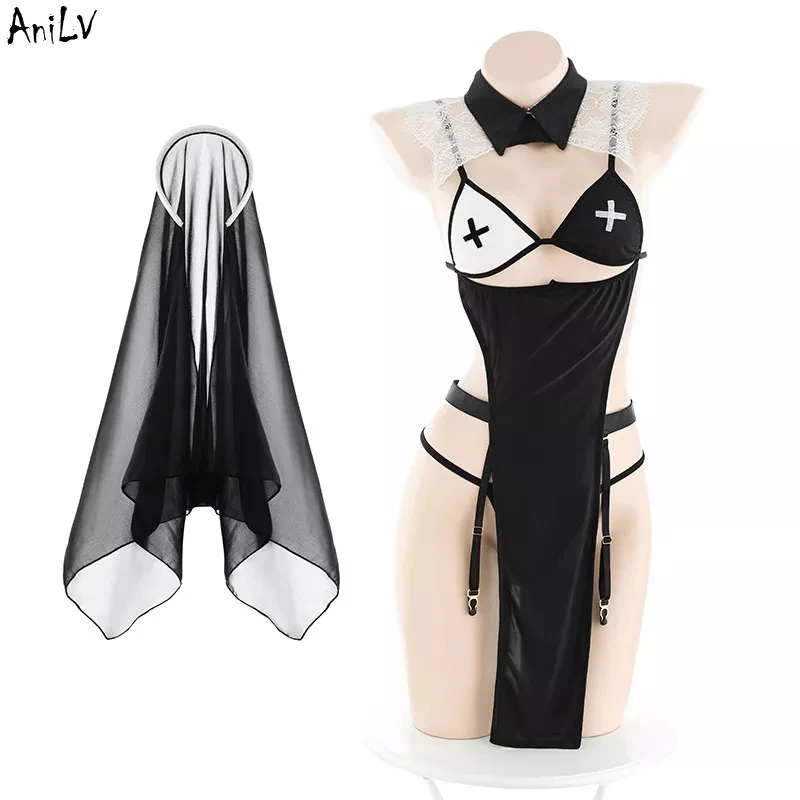 Anilv Nieuwe Nonnenserie Uniform Halloween Cosplay Vrouwen Middeleeuws Klooster Zuster Jurk Outfit Set Kostuums