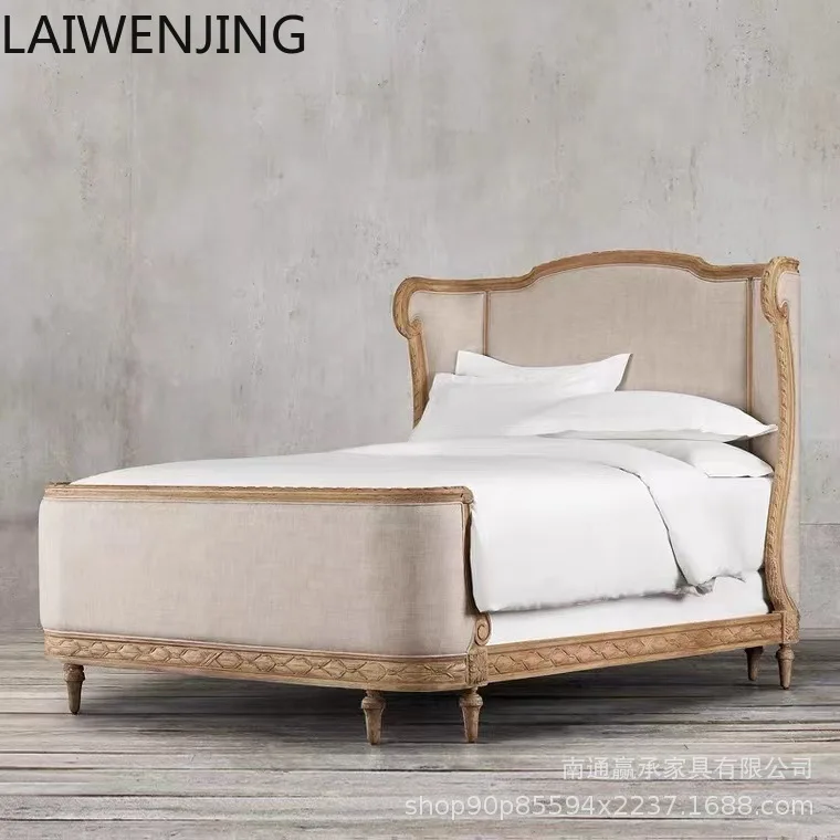 

HLZ rural retro old solid wood bed European carved solid wood bed sheet double bed