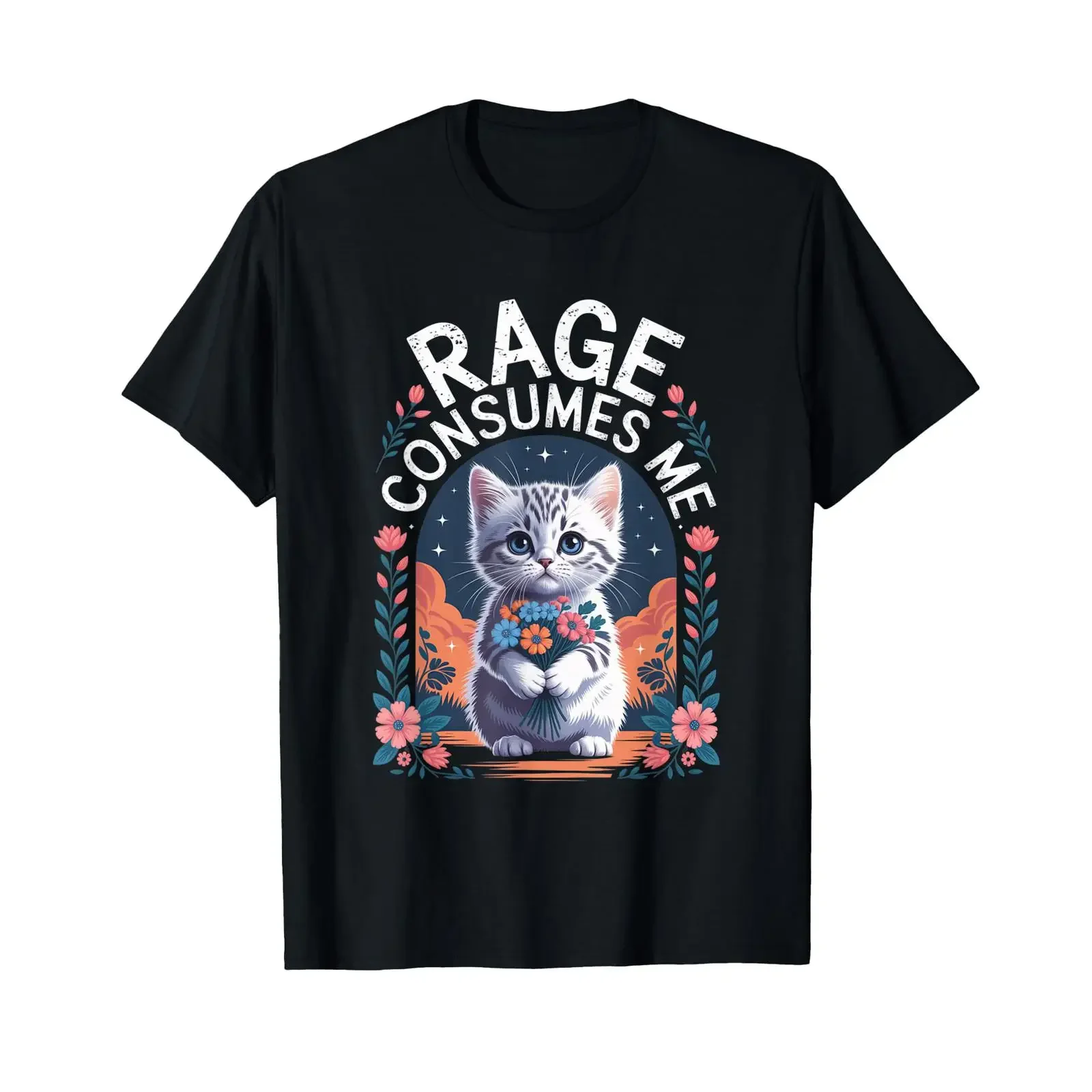 Rage Consumes Me CaT T Shirt Cute Meme Sarcastic Kitten vintage Washed Stretched Unisex Slightly Top For Everyday Wear