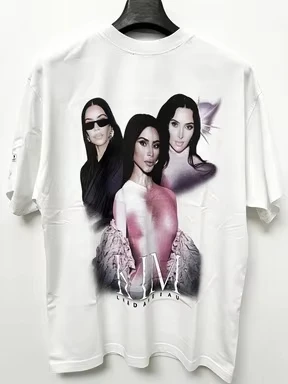 2026 Spring/Summer 25FW Kim Kardashian Portrait Photo Distressed High-Quality Fashion Casual Comfortable Short Sleeve Vinta
