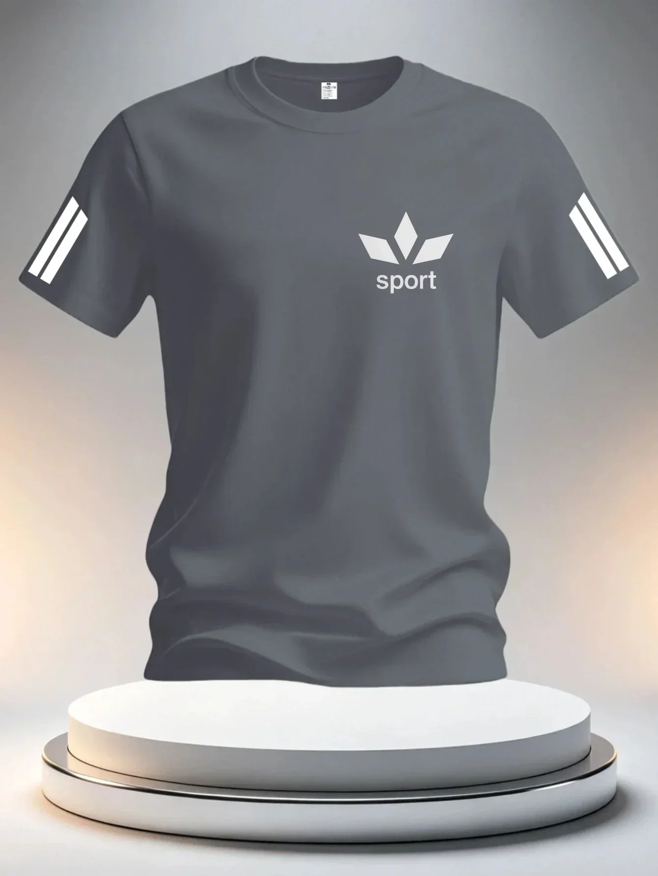Lässiges, angesagtes Herren-Sommer-T-Shirt mit weißem Sportstreifendesign, modisches bedrucktes T-Shirt für Fitness und Alltagskleidung. – Detail 5