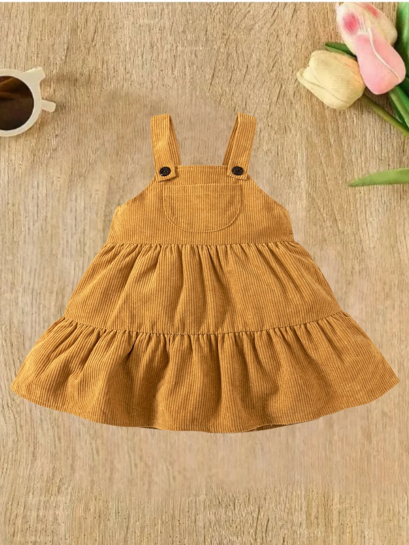 Sweet and cute foreign style cute autumn children\'s dress for girls Corduroy all comfortable casual skin mustard yellow sundress