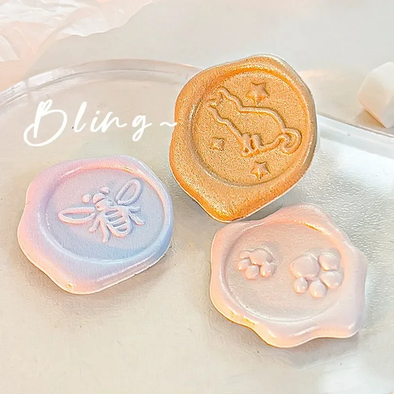 18Pcs Retro Aesthetic Gradient Wax Seal Stamp 3D Sticker Cute Pearlescent Envelope Deco Scrapbook Journal Planner DIY Stickers