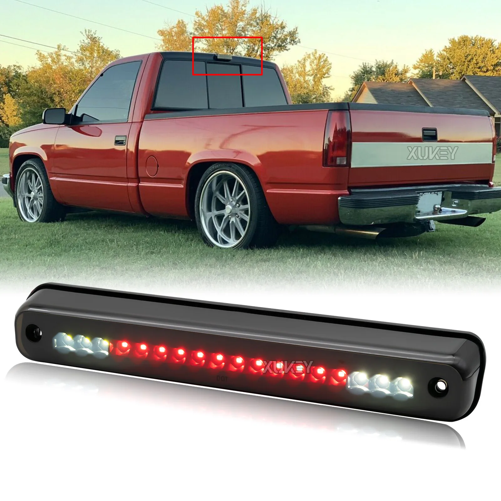 Trzecie światło hamowania tylne do Chevy Silverado 1988-1998 GMC C1500 K1500 Czerwono-białe środkowe światło stopu z wysokim mocowaniem — zdjęcie 3