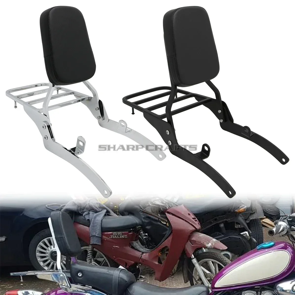 Motorcycle Accessorie Passenger Rear Backrest Sissy Bar With Luggage Rack Pad For Yamaha XV400 XV535 Virago XV 400 535 1987-up