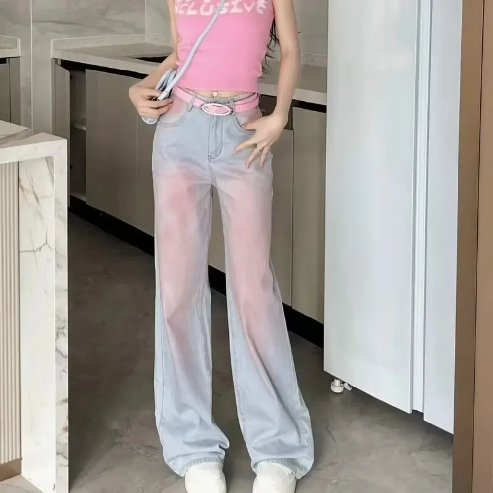 Women Jeans Gradient Wide Leg Harajuku Straight All-match Teenagers Y2k Fashion Creativity Personality Vintage Summer Casual Ins