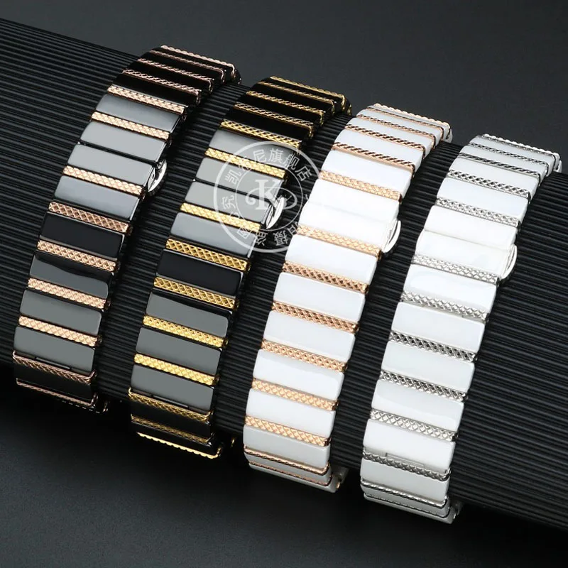 20mm 22mm Luxury Ceramic Steel Black Strap For Samsung Galaxy Watch4 S3 Huawei Amazfit Gts Watch Band Bracelet Wristband Belt