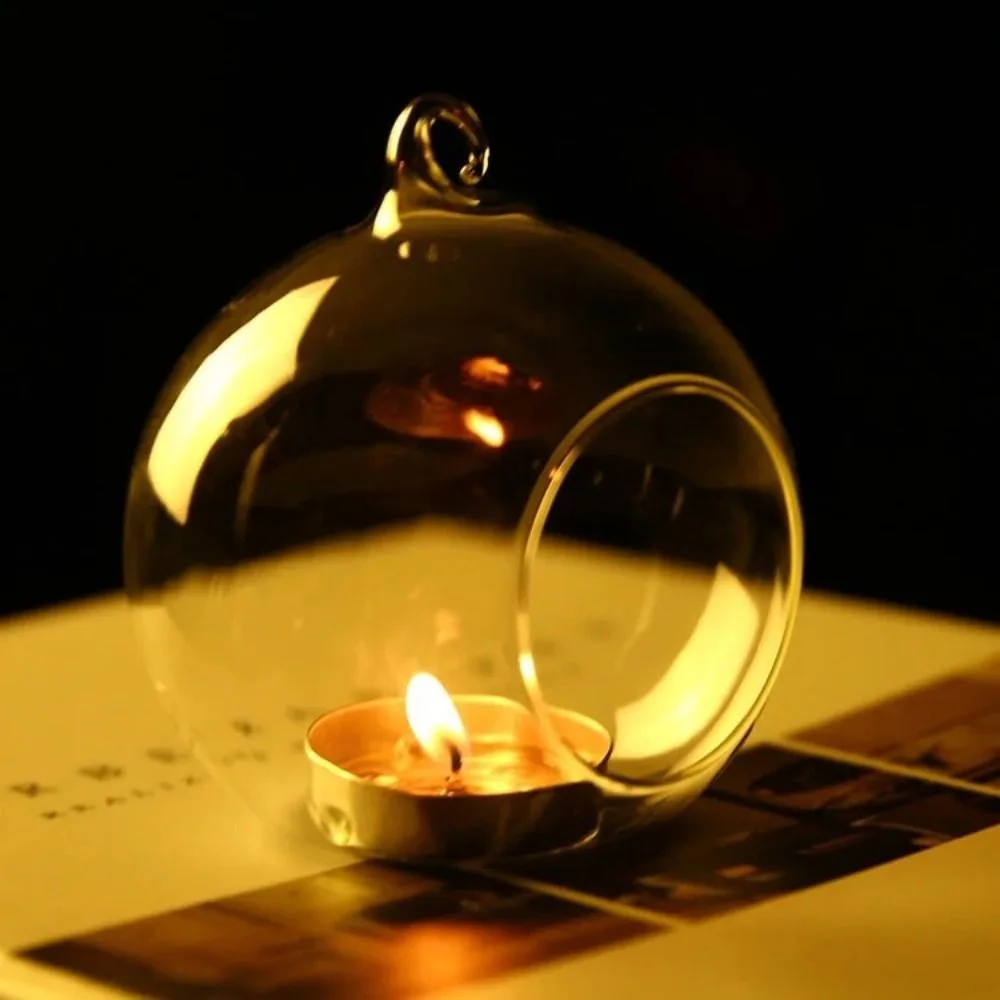 

Glass Art Hollow Ball Candle Container Hanging Heat-resistant Wedding Candle Holder Transparent Artistic Atmosphere