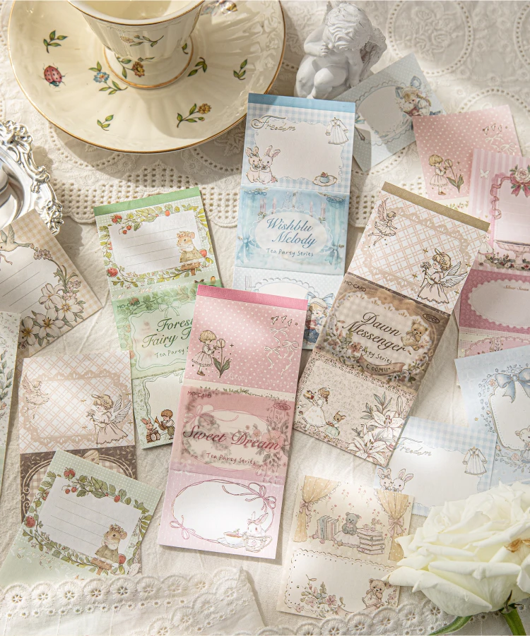 10 Blatt Teeparty-Serie Retro Heißpräge-Notizzettel, Zerreißbare Botschaften, Retro-Handbuch-Dekoration, DIY Scrapbooking-Material – Detail 1