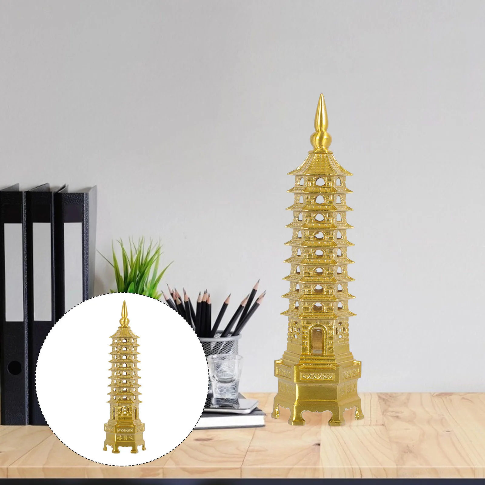 

Copper Tower Statue Ornament Durable Tower Shape Desktop Ornament Garden Landscaping Garden Decor Indoor Outdoor