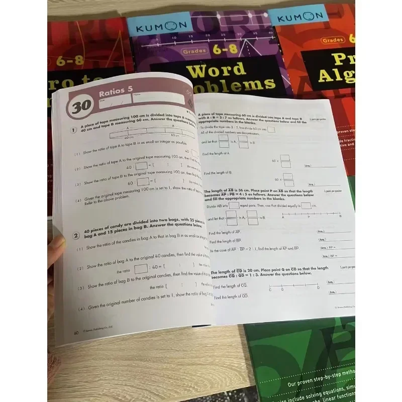 Books of5 Books/Set Kumon GEOMETRY Junior High Middle School Math Workbook Mathematics Exercise Practice Grade 6-8 for Age 10-15