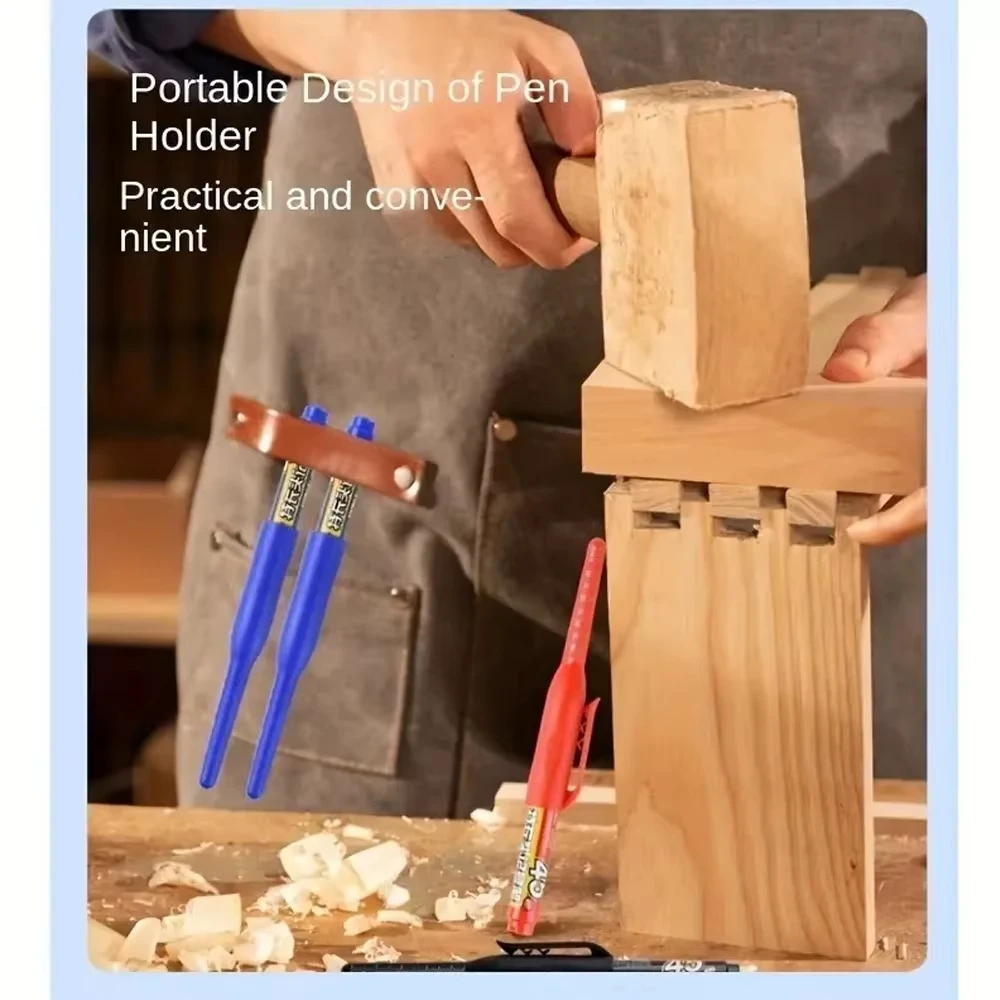 45mm Waterproof Deep Hole Marker Pens Long Nib Head Carpenter Pen Black/Blue/Red Ink for Multi-Purpose Woodworking Hand Tools