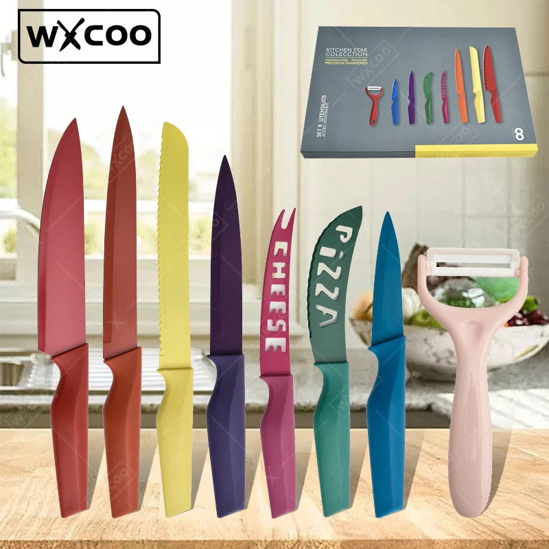 Professional Chef Knives Kitchen Knives Set Pizza Cheese Scissors Vegetables Fruit Peeler Bread Knife Cooking Tool with Box