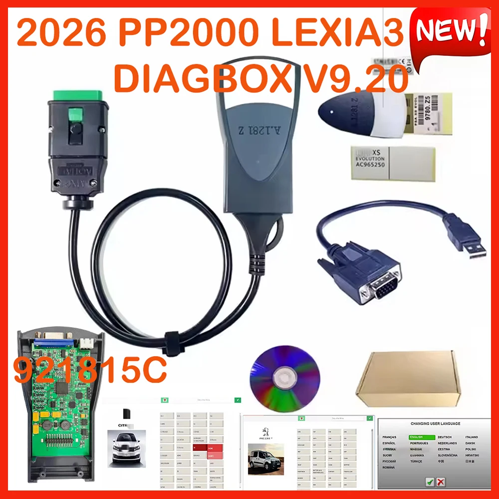 2026 новейшая горячая распродажа PP2000 V9.200 LEXIA3 DIAGBOX для Citroen, для Peugeot, нет необходимости VM, поддержка диагностического инструмента для автомобиля до 2025 года