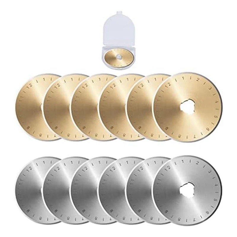 12 Pack Rotarycutter Blades With Storage Box Gold & Silver Replacement Blade For Handcrafting, Art, Diys, Crafts, Quilting