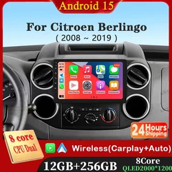Android 15 Carplay Auto For Citroen Berlingo B9 2008-2019 Car Radio Multimedia GPS Navigation Video Player 360 Camera 4G WIFI BT