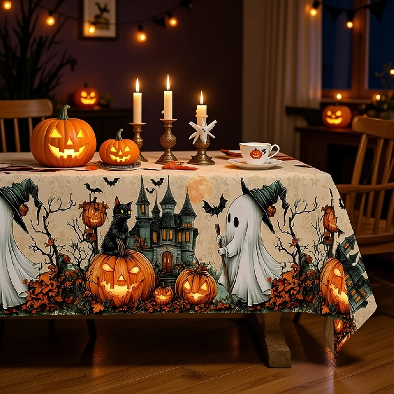 Vespri Halloween tablecloth, round, oval, rectangular, polyester Halloween party haunted house decoration tableclothzyc