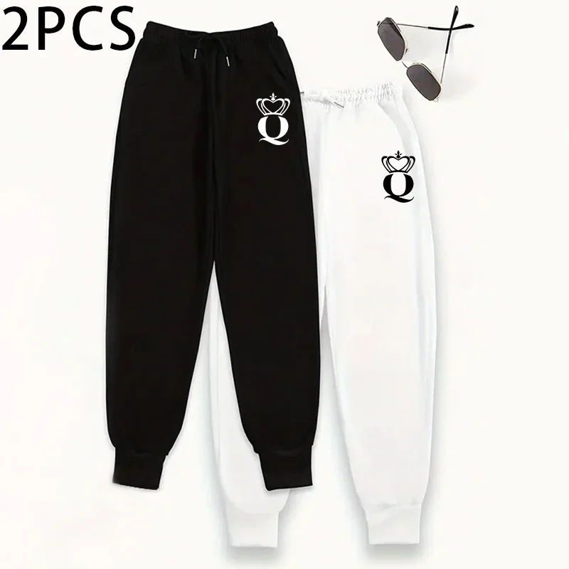 

Queen Print Women Two Piece Sweatpants Set Modern Jogging Pants Soft Lounge Trousers 2025 Autumn Winter Comfort Fit Casual Pants