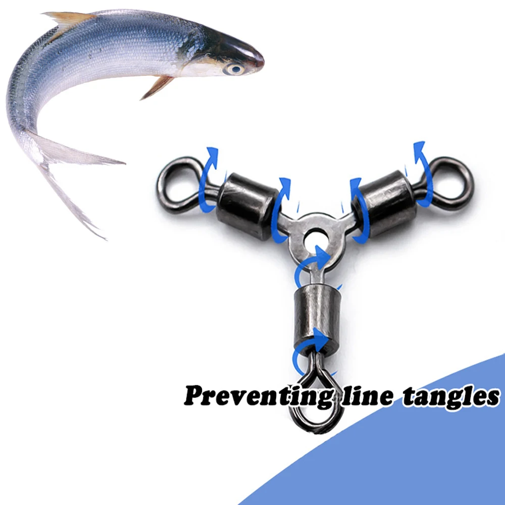 

15pcs Fishing Rolling Swivels 3 Way Connector Stainless Steel Bearing Swivel Snap Ring Saltwater Fish Tackle Tool Accessories