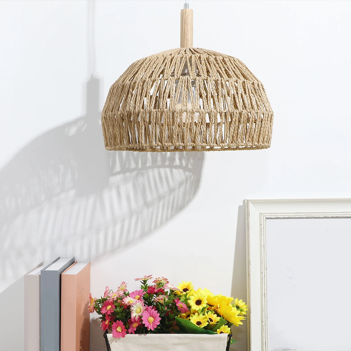

Woven Lampshade Natural Hemp Rope Design For Ceiling Lamp Indoor Lighting Replacement Cover Retro Style Barrel Shade Small