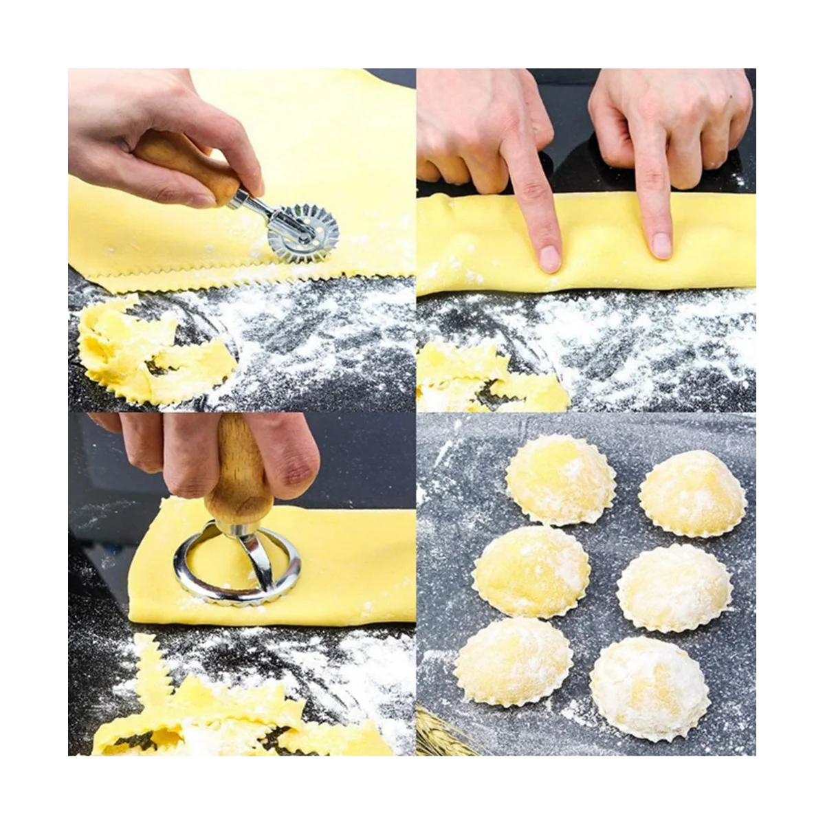 Conjunto de cortador de massa de ravioli, fabricante de carimbo de ravioli com cabo de madeira para ravioli, macarrão, bolinhos de lasanha, pierogi