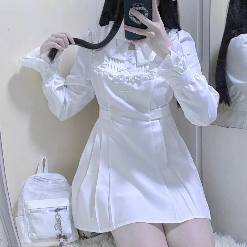 2025 gorąca sprzedaż Japoński styl punkowy Y2k Lolita OP Sukienka Kobiety Vintage Eleganckie sukienki wieczorowe z falbanką Kobiece sukienki z wysokim stanem
