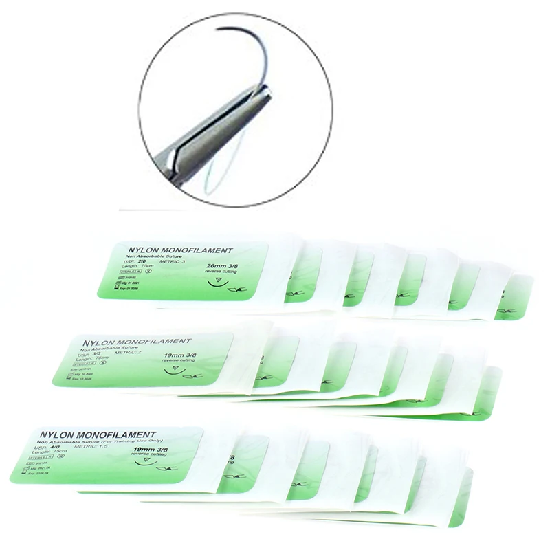 6Pcs 2/0 3/0 4/0 Needle Suture Nylon Non-injured Suture Medical Thread Tool Or Teaching Demonstrations Or Educational