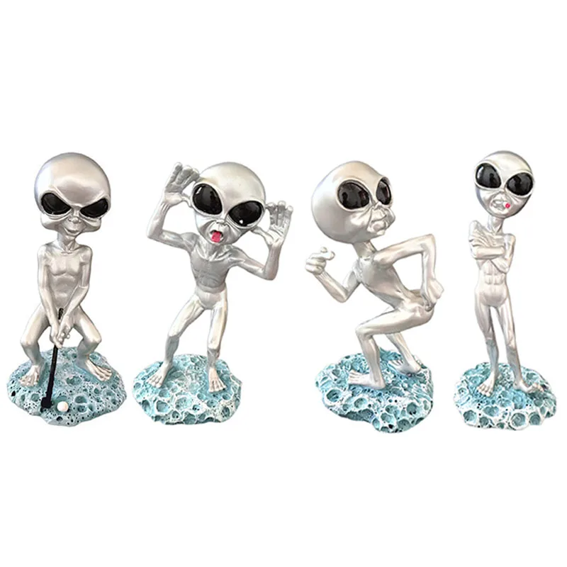 Alien Figurines Finger Smoking Play Golf Stick Out Tongue Alien Decor Whimsical Garden Statues