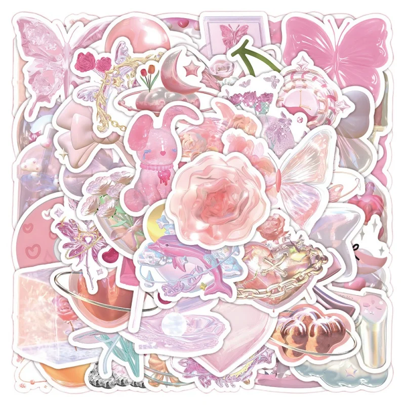 63PCS INS Styles Shiny Pink Laser Stickers For Luggage Phone Case Laptop Notebook Decals Kids Gift