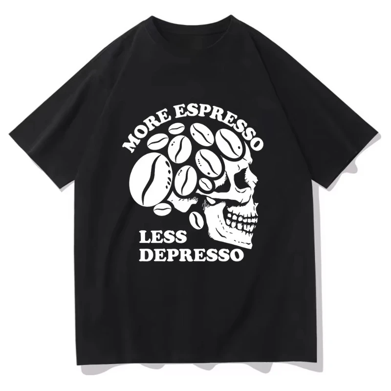 

Летняя одежда More Espresso Less Depresso Футболка Скелет Кофе Мужская одежда Harajuku Винтажные мужские популярные футболки с графикой