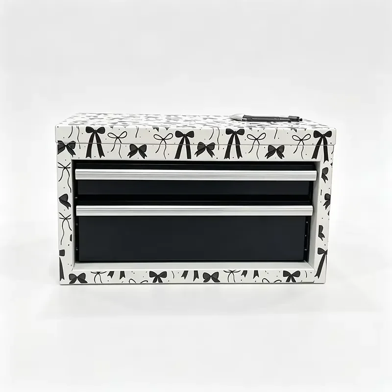 Portable Iron Tool Box with 2 Drawers Bow Pattern Storage Case for Nail Art Craft Hardware Maorong Organizer Durable Metal