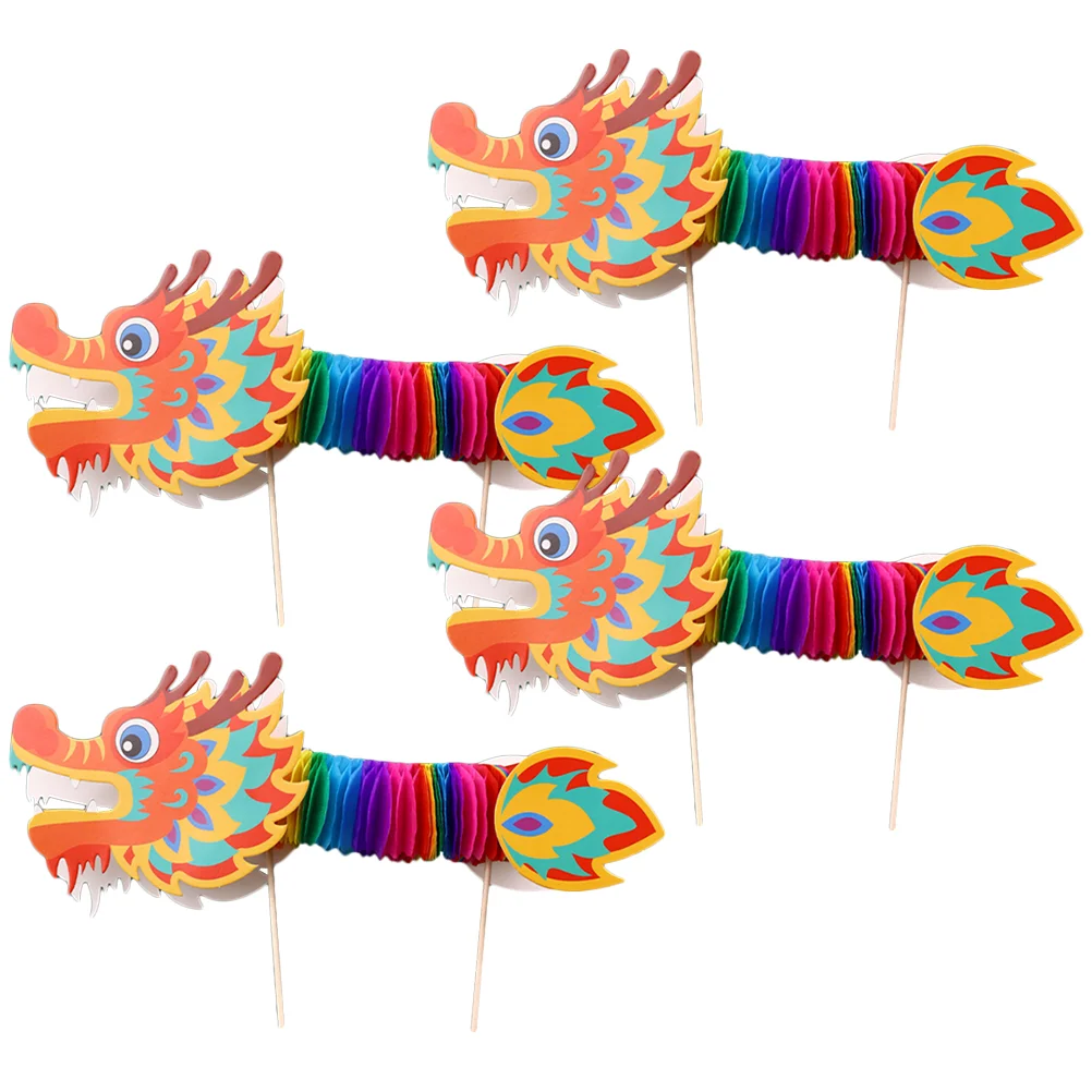 

4 Pcs Photo Ornaments Chinese Latte Paper Dragon China New Year Decor Game Props Household Colorful 3d Child