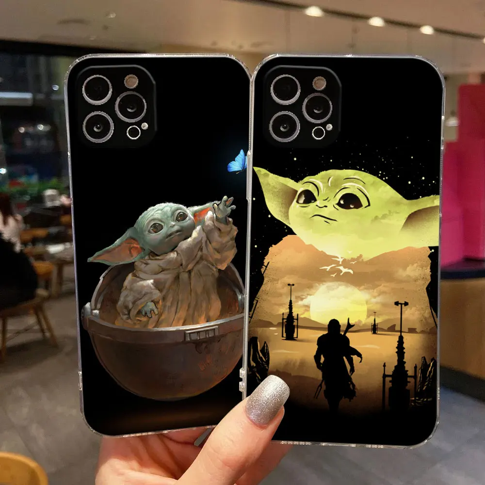 Cute Baby Yodas Clear Phone Case For iPhone 11 15 14 Pro Max 12 13 Mini For Apple 16 Pro Plus X XS 8 Cover Soft Transparent Case