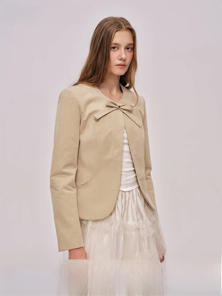 

Faionable Knot Faux Suede Vest Waist Cinching Long Sve Women's Suit Straight Leg Windproof Proced Brued