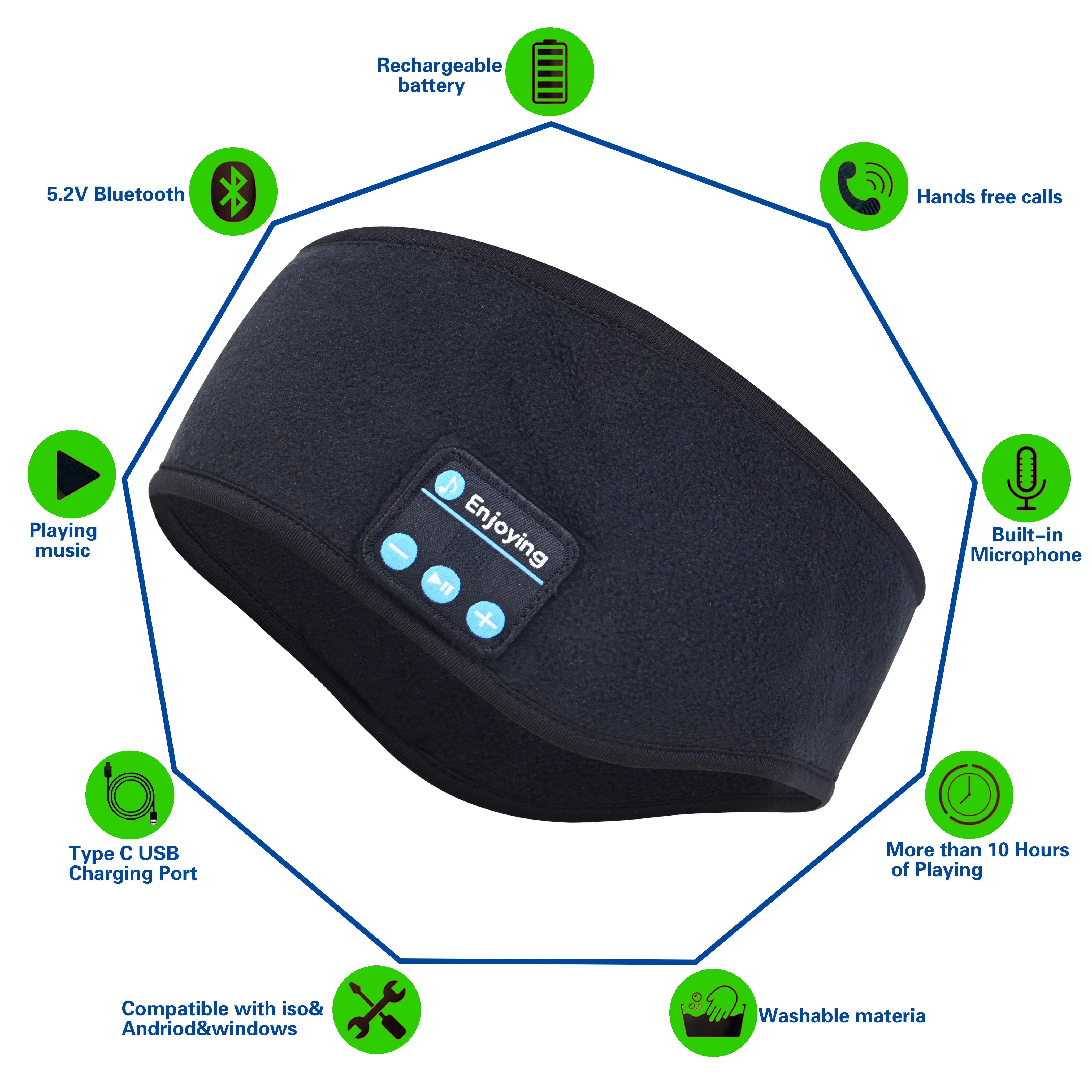 Sleep Headband Bluetooth Headphones, Warm Wireless Earphones Música Sports Speakers Sleeping Band para mulheres Homens, preto, azul, vermelho